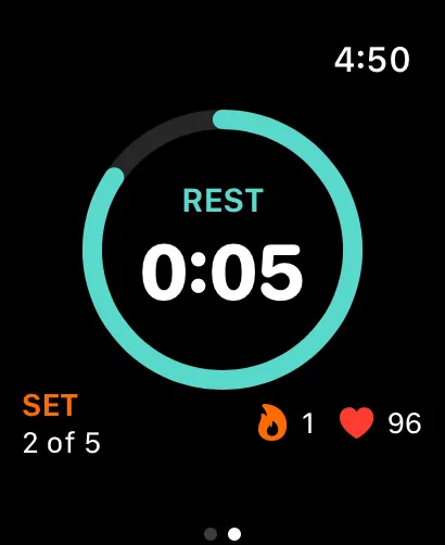 Rest interval with a teal progress ring counting down