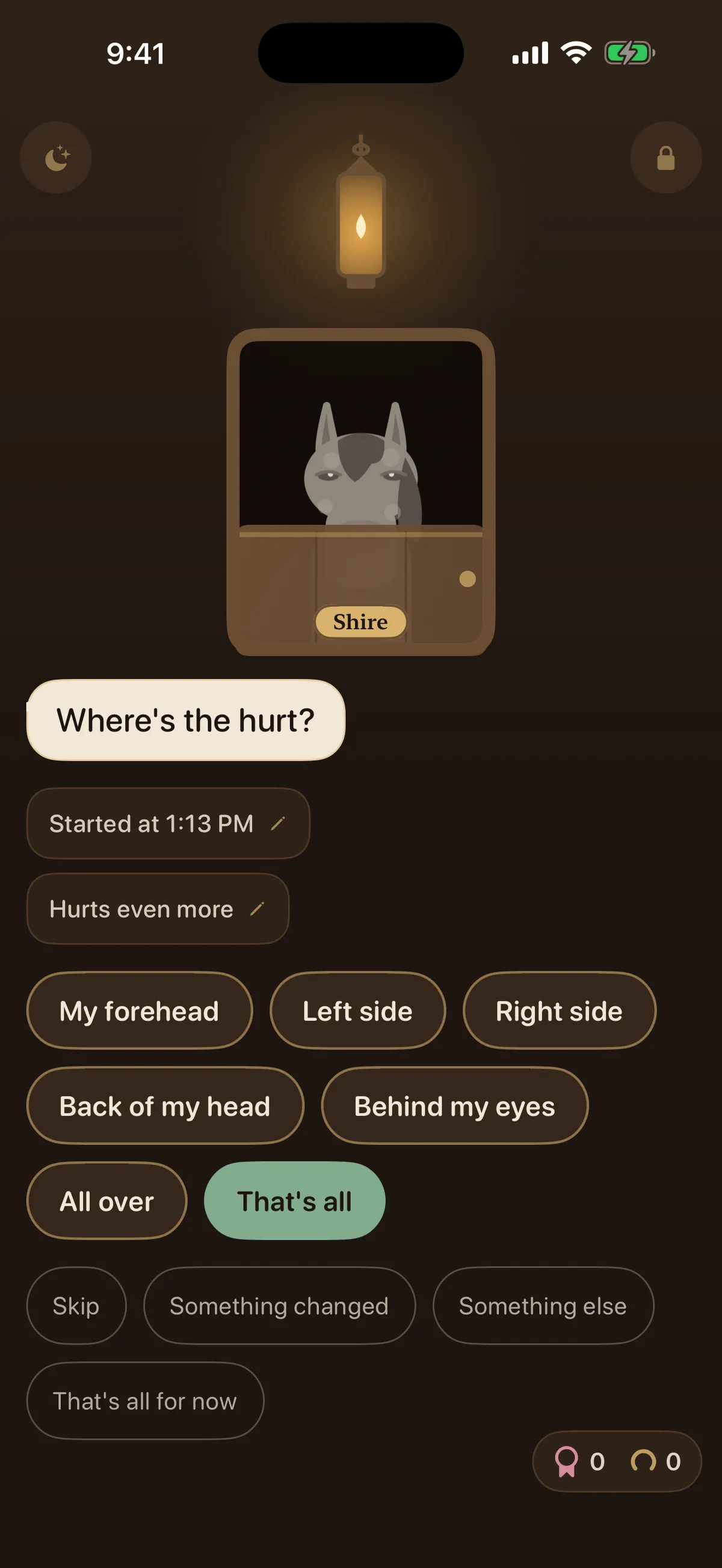 Choosing where the head hurts by tapping a place
