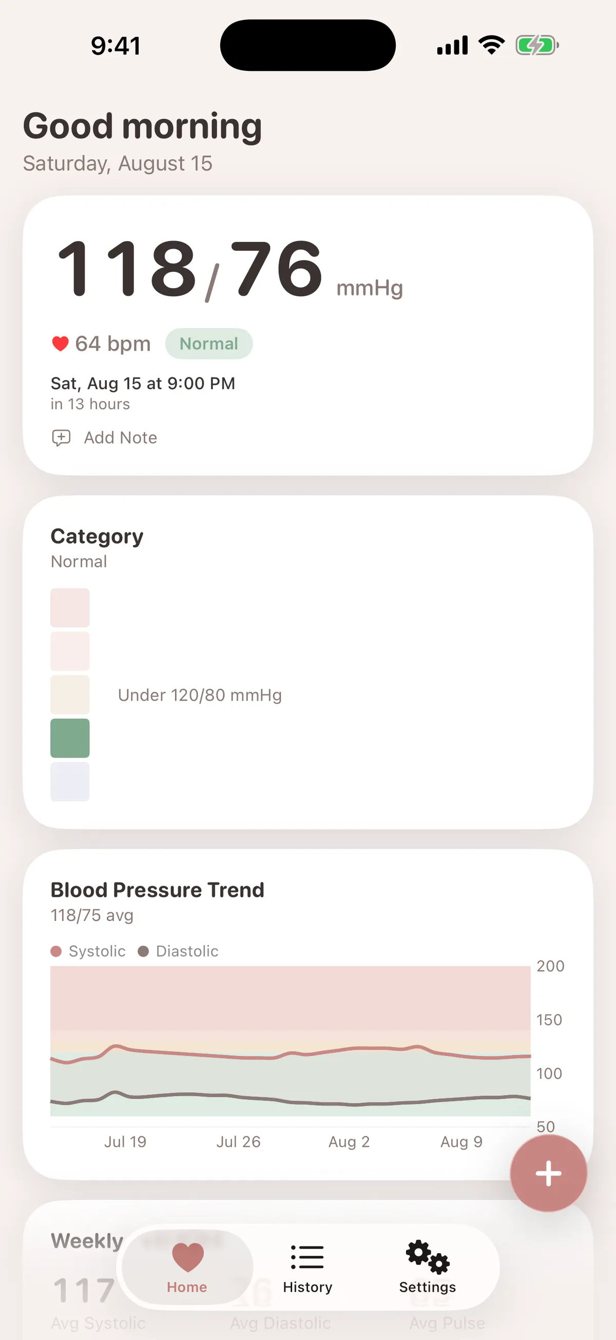 Home dashboard in the Blush & Clay color theme